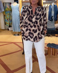 Leopard Print Half Button Blouse