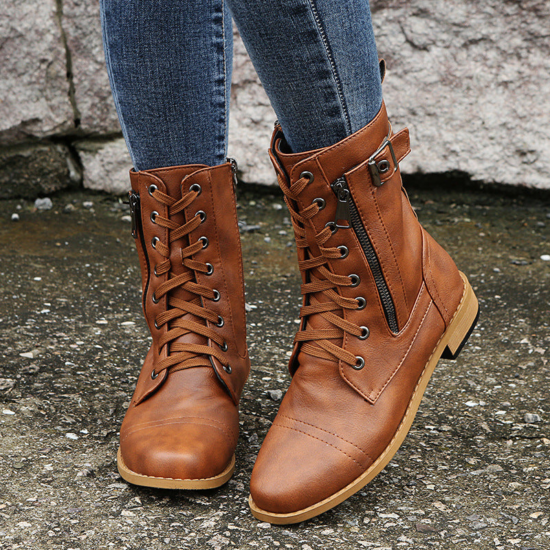Women's Leather Orthopedic Shoes with Side Zip and Round Toe