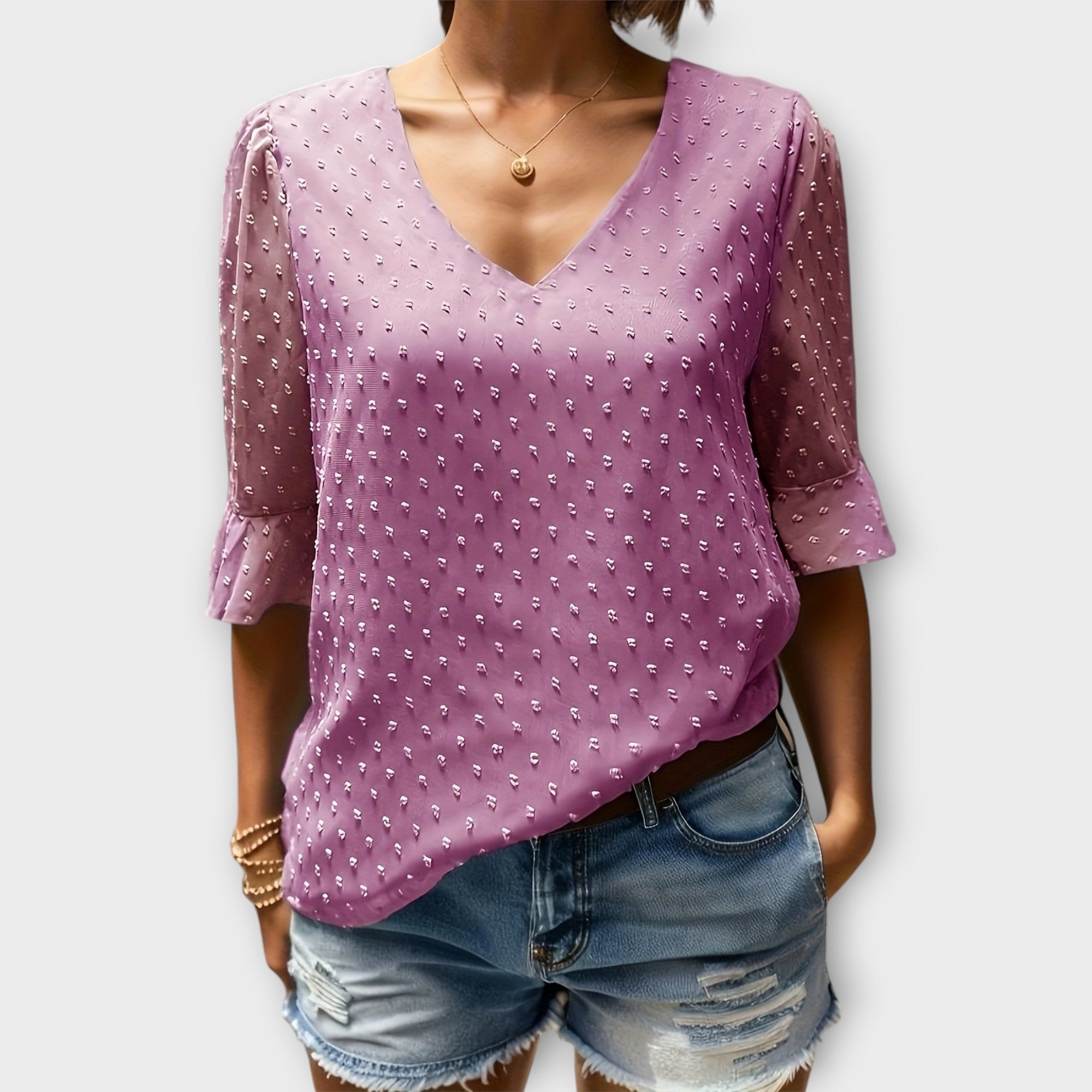 Blouse with Deep Neckline – Soft-Touch Statement Piece for Elegant Evenings or Weekend Styling