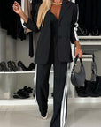 Striped Lapel Blazer with Loose Pants Set