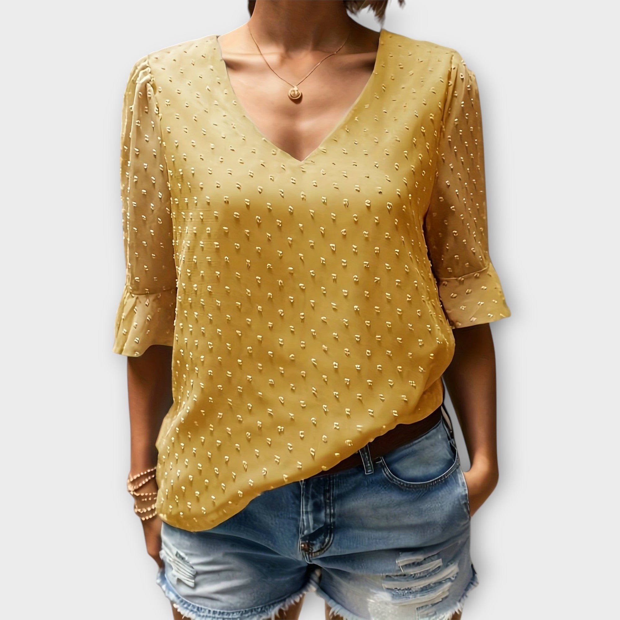 Blouse with Deep Neckline – Soft-Touch Statement Piece for Elegant Evenings or Weekend Styling