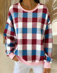 Round Neck Plaid Sweatshirt