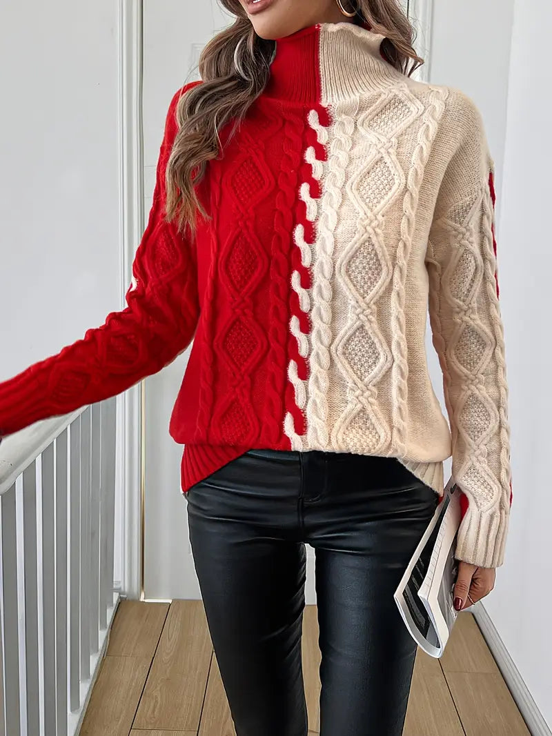 Elegant Striped Jumper With High Collar