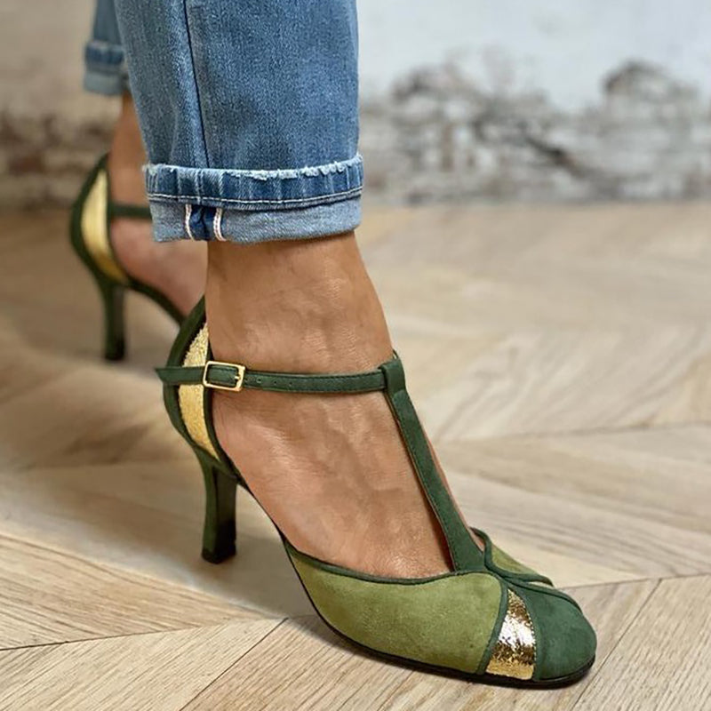 Stylish Closed Toe Patchwork Heels