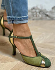 Stylish Closed Toe Patchwork Heels