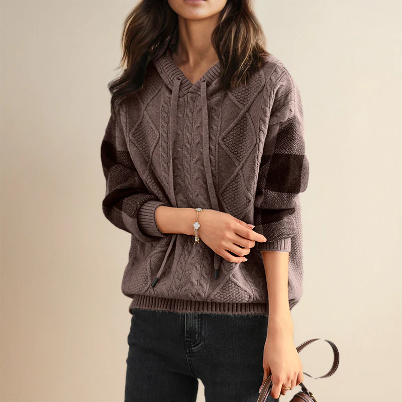 Jacquard Knit Hoodie Sweater