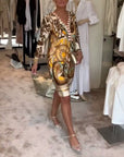 Retro print v-neck casual dress