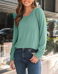 Balloon Sleeve Crewneck Pleated Top