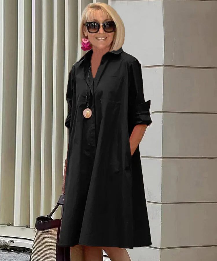 Long Sleeve Pocket Mid-Length Dress