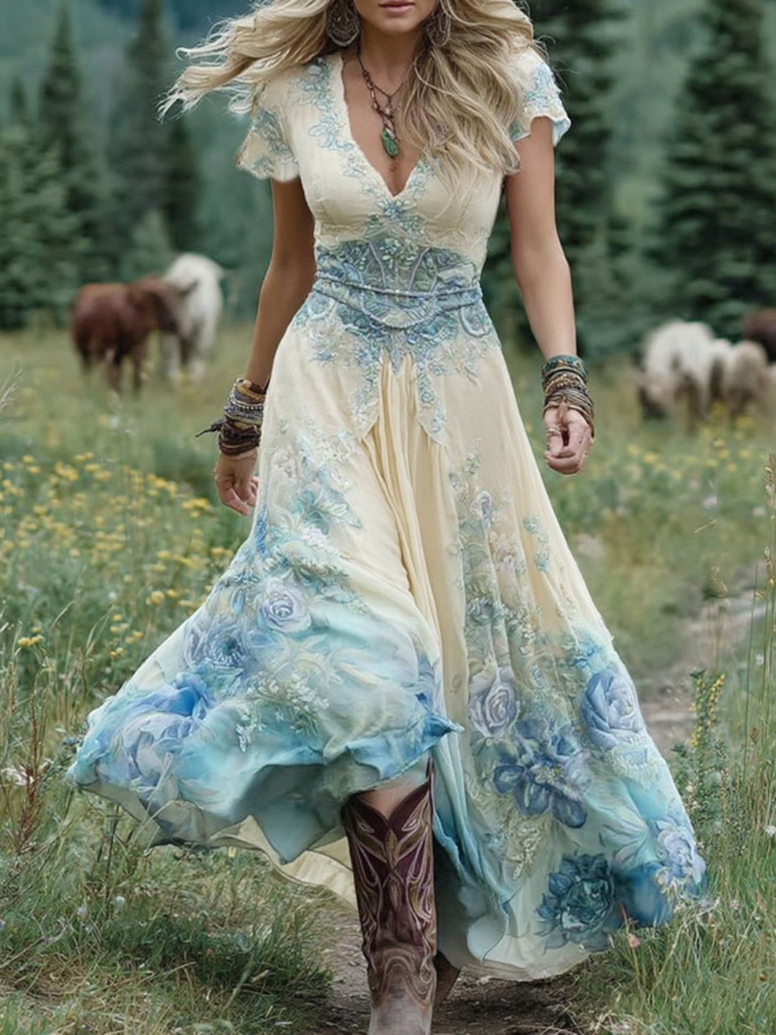 Elegant Maxi Dress With Floral Shades