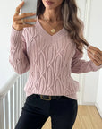 Plain V-neck Cable Knit Sweater for women's