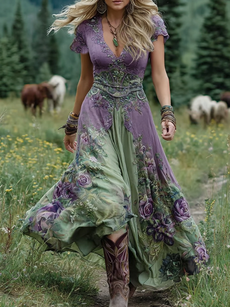 Elegant Maxi Dress With Floral Shades