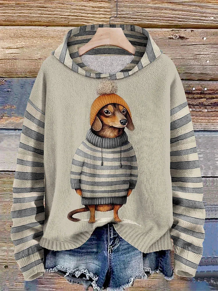 Women's Casual Dog Print Warm Hoodie