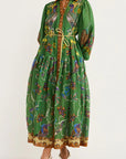 Celestial Bird Print Puff Sleeve Dress