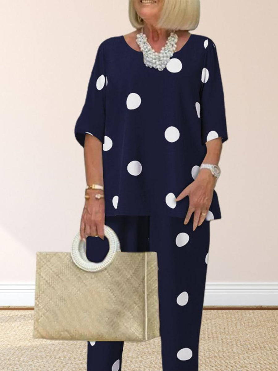 Casual Dot Print Two Piece-Set