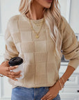 Chic Plaid Crew Neck Knit Sweater