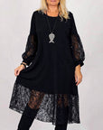 Round Neck Lace Patchwork Loose Dress