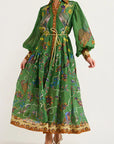 Celestial Bird Print Puff Sleeve Dress