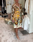 Retro print v-neck casual dress