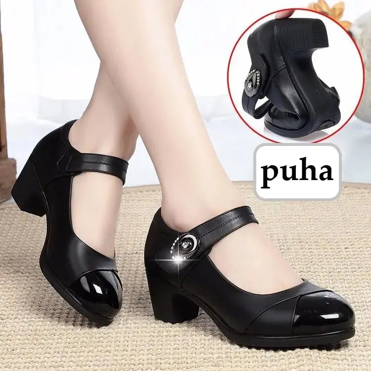 Round Women's Shoes – Genuine Leather with Soft Sole for Ultimate Comfort
