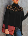 Turtleneck Lace Sheer Knit Top
