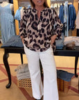 Leopard Print Half Button Blouse