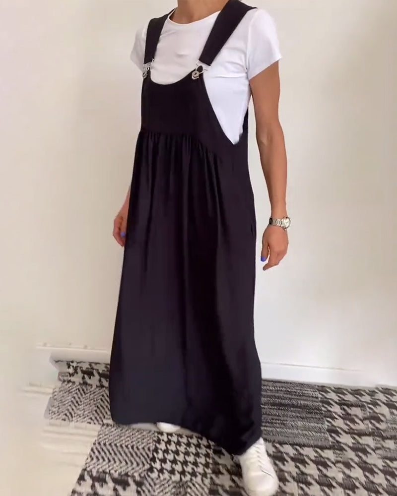 Solid Color Casual Dress with Straps