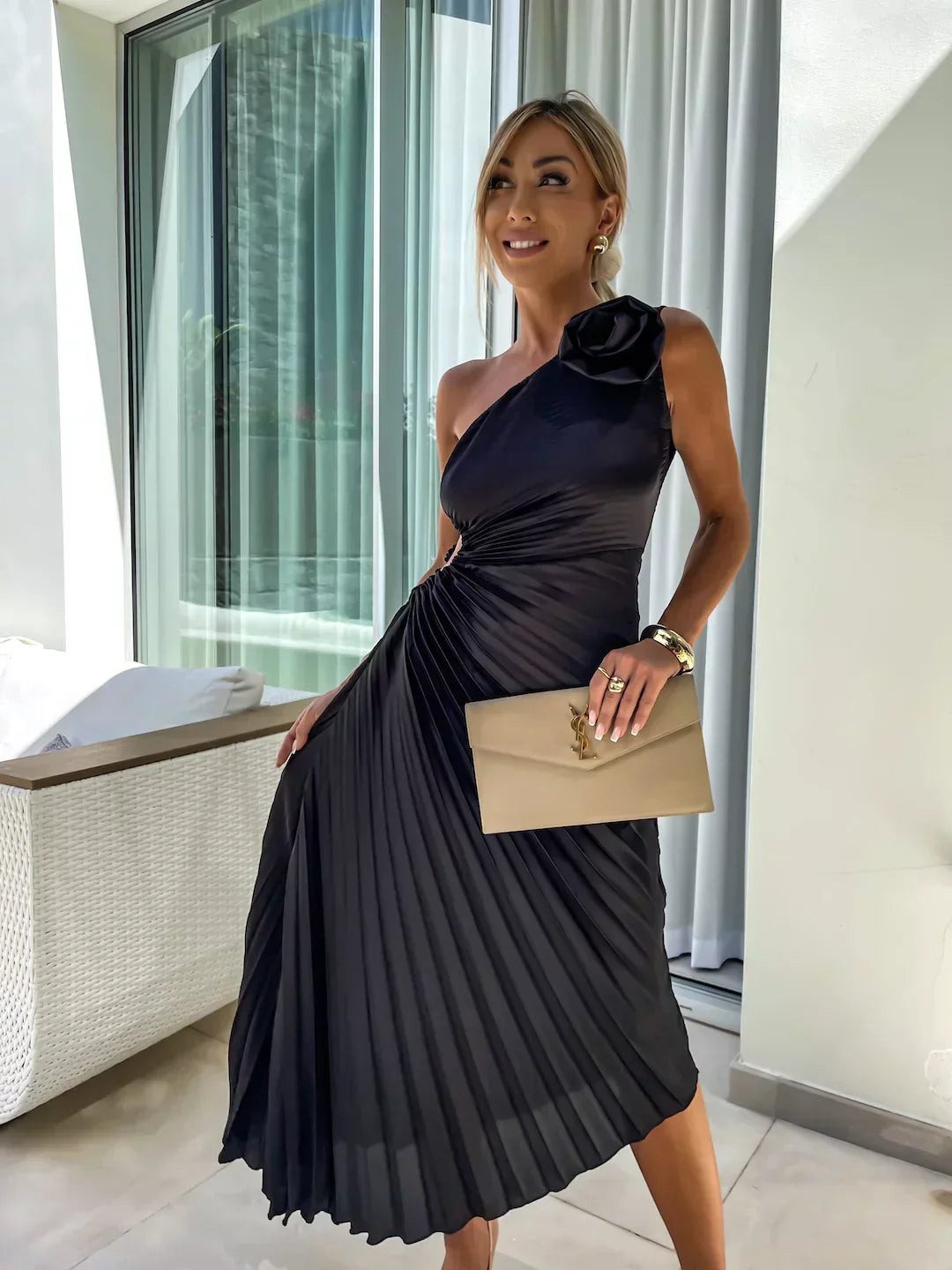 Elegant Flower Print Midi Dress
