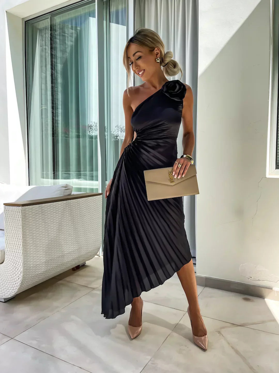 Elegant Flower Print Midi Dress