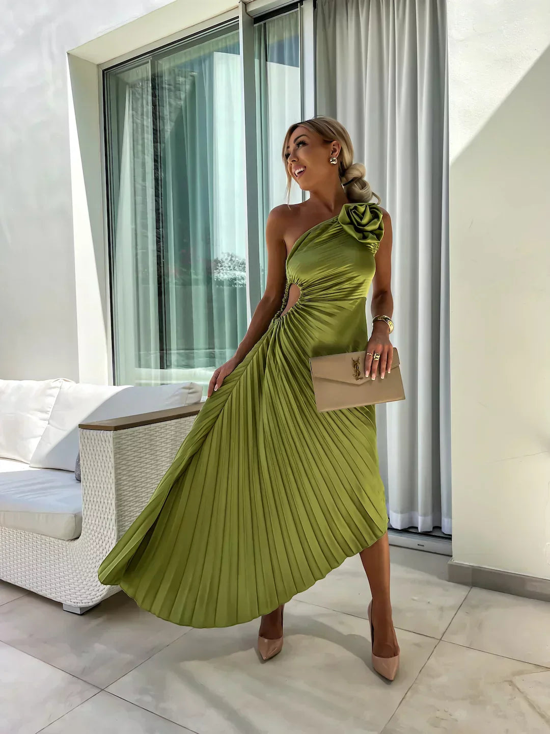 Elegant Flower Print Midi Dress