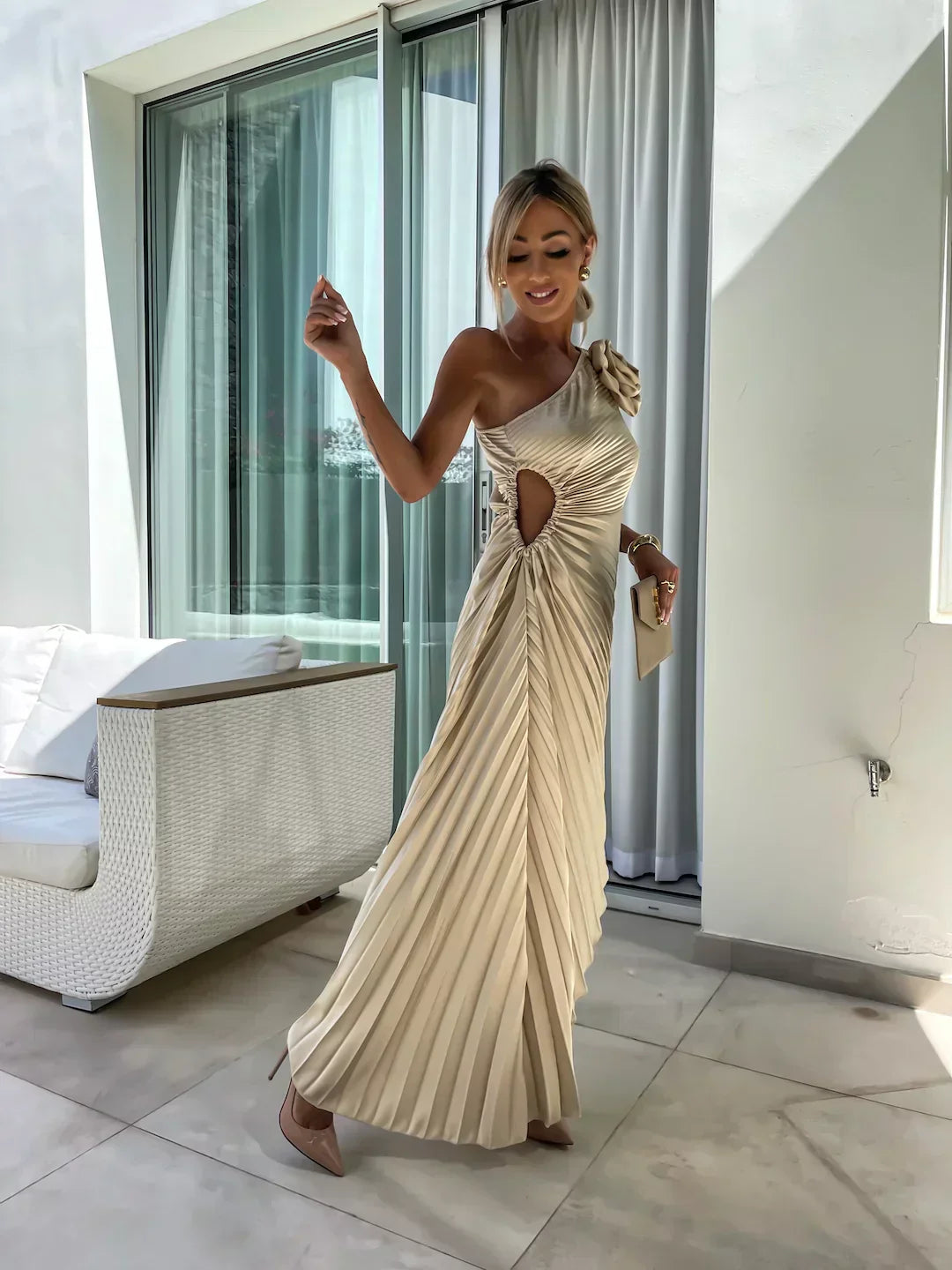 Elegant Flower Print Midi Dress