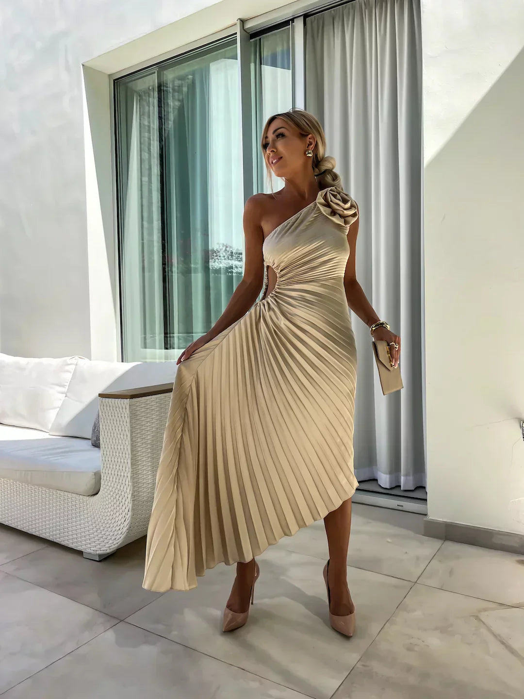 Elegant Flower Print Midi Dress
