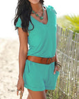 Stylish V-Neck Jumpsuit with Cap Sleeves