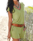 Stylish V-Neck Jumpsuit with Cap Sleeves
