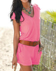 Stylish V-Neck Jumpsuit with Cap Sleeves