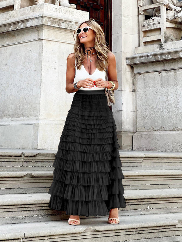 Flowy Layered Maxi Skirt for Women