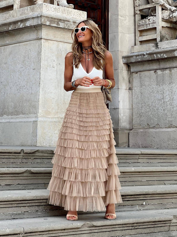 Flowy Layered Maxi Skirt for Women