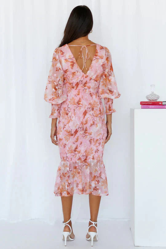 Bold Floral Pattern Midi Dress