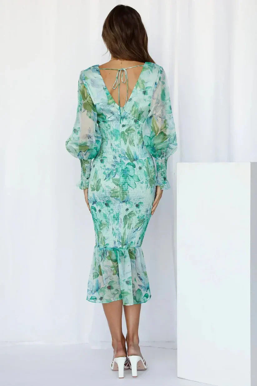 Bold Floral Pattern Midi Dress