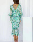 Bold Floral Pattern Midi Dress