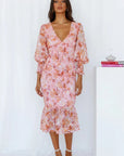 Bold Floral Pattern Midi Dress