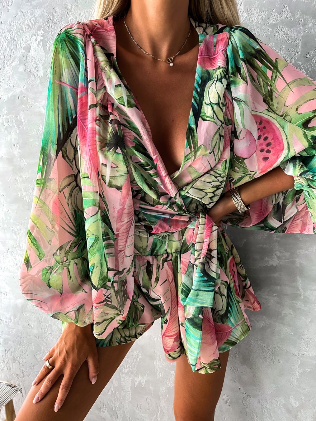 Stylish Long Sleeve Summer Wrap Jumpsuit