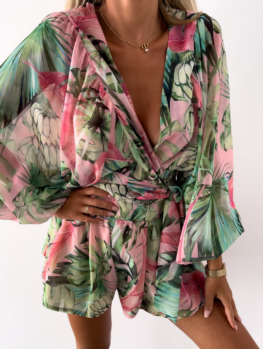 Stylish Long Sleeve Summer Wrap Jumpsuit