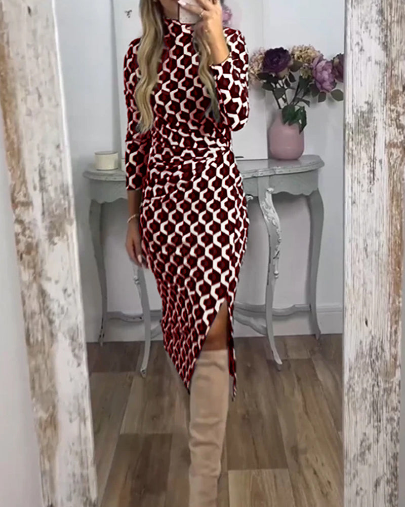 Fish scale print slit dress