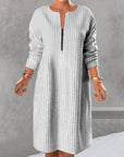 Solid Color Zipper Neck Dress
