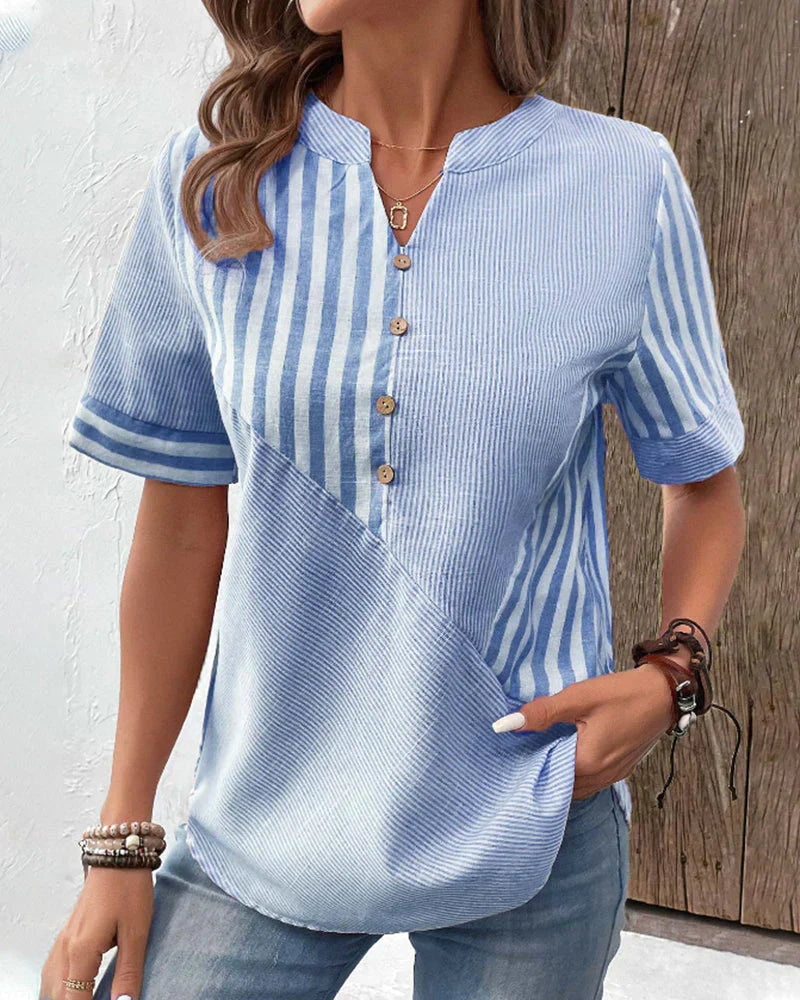 Classic Striped Button Up Blouse