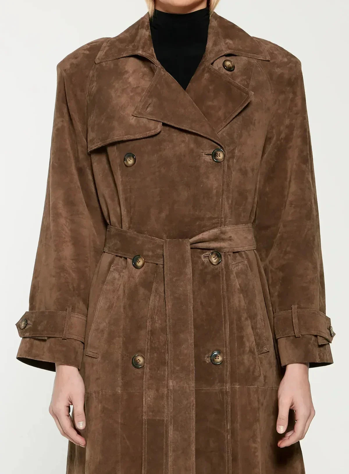 Vintage Style Suede Wrap Trench Coat