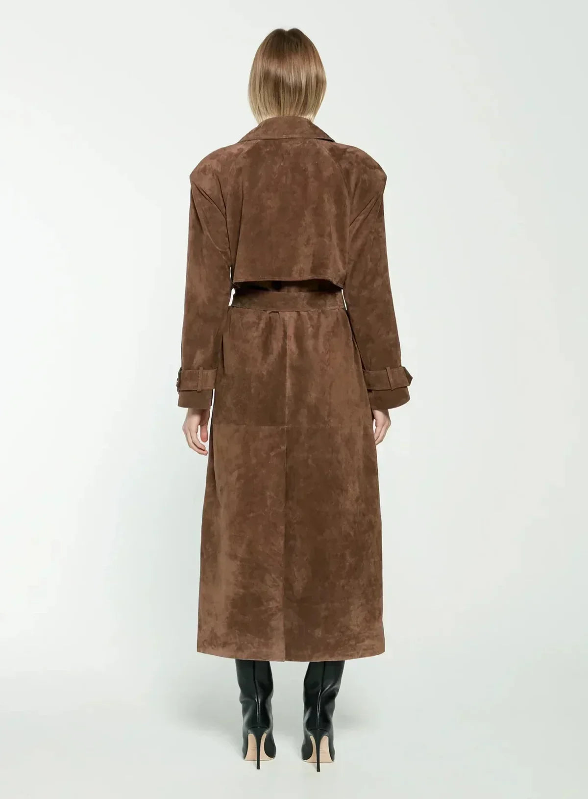 Vintage Style Suede Wrap Trench Coat