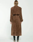 Vintage Style Suede Wrap Trench Coat