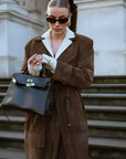 Vintage Style Suede Wrap Trench Coat